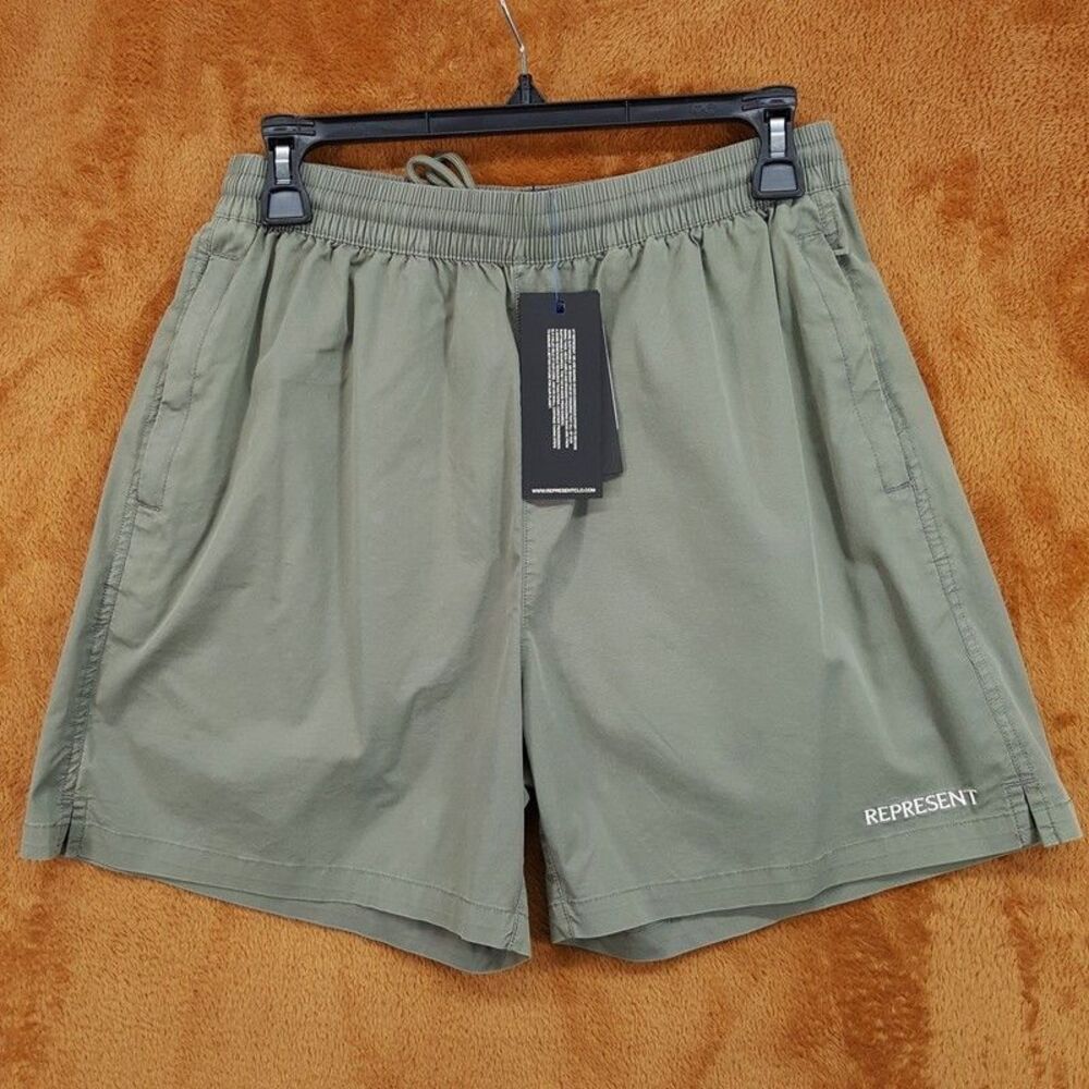 REPRESENT Shorts Mens Small Green Drawstring Season Script Logo Zip Pocket $145
